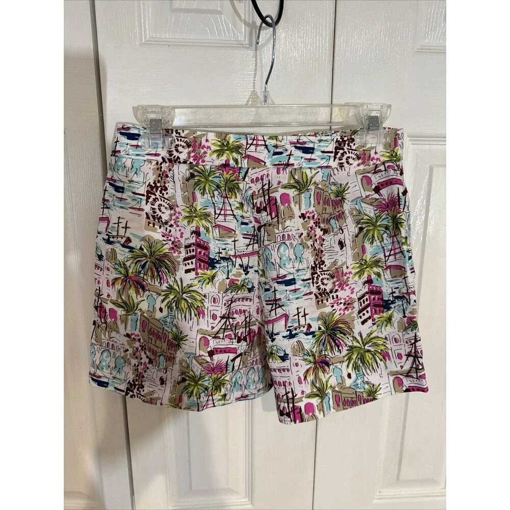 J. Crew Harbor Print Sailor Side Zip Linen Shorts Womens 02 Pre-owned Condition